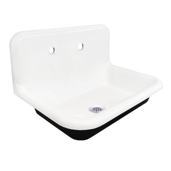 Kingston Brass 30" Cast Iron Single Bowl Wall Mount Utility Sink with Drain, White/Polished Chrome KGCLWS3020191 - main
