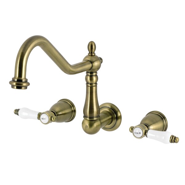 Kingston Brass Two-Handle Wall Mount Tub Faucet, Antique Brass KS1023BPL - main