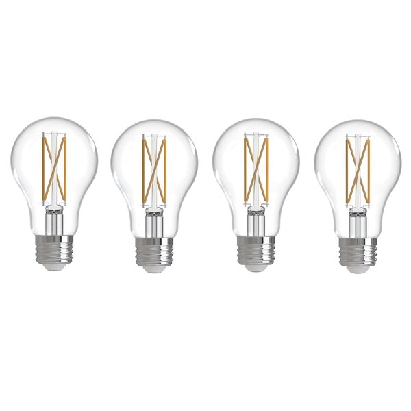 Bulbrite LED Filament, PK4, 7.6 W Dimmable A19 Light Bulb with Clear Finish and Medium Screw E26 Base, 3000K 776227 - main