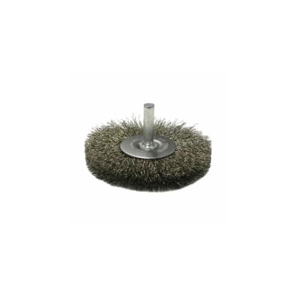 Weiler Stem-Mounted Crimped Wire Wheel, 1-1/2 in dia, 1/4 in W, 0.0118 in Bristle dia, Steel, 20000 RPM 804-17903 - main