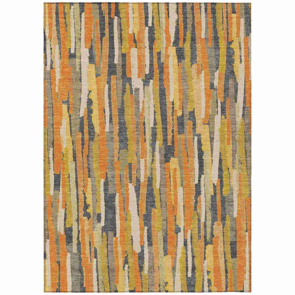 Homeroots 3' X 5' Orange And Beige Striped Washable Indoor Outdoor Area Rug 609042 - main