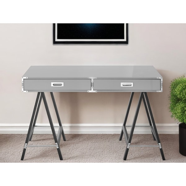 Homeroots 47" Light Gray and Black Writing Desk With Two Drawers 543801 - main