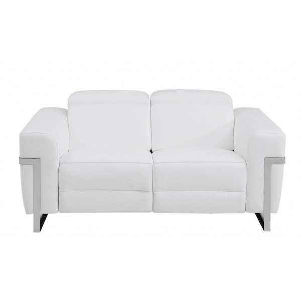 Homeroots 65in White And Silver Italian Leather Power Reclining Loveseat 482201 - main