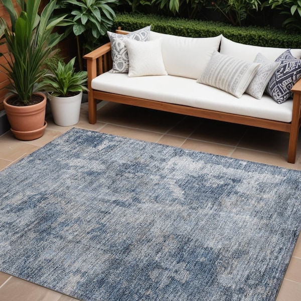 Homeroots 8' X 10' Blue Abstract Washable Non Skid Indoor Outdoor Area Rug 564239 - main