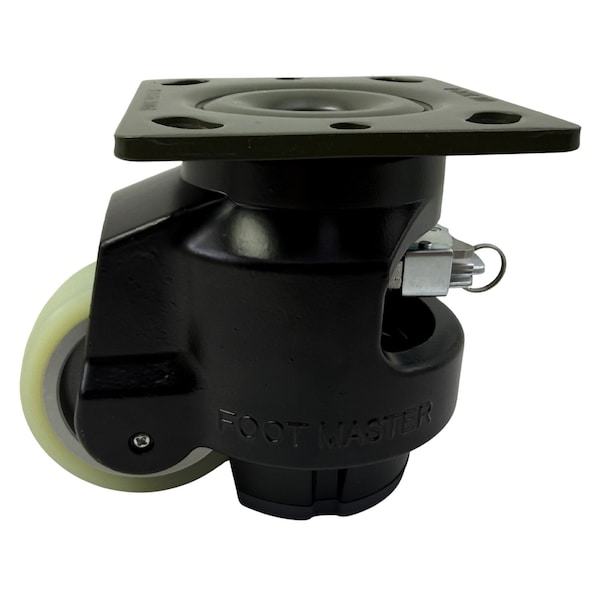 Foot Master Leveling Caster, Rachet, 75MMPolyurethane Wheel, 4x4-1/2 Plate, Swivel, 750kg Cap, NBR Foot Pad, BL GDR-100-F-HUP-FBL-PUS - main