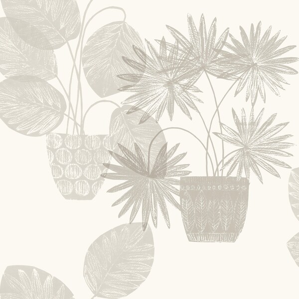 A-Street Prints Aida Light Grey Potted Plant Wallpaper 4014-87555 - main