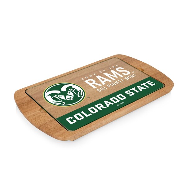 Picnic Time Family Of Brands NCAA Colorado State Rams Billboard Glass Top Cheese Board - Charcuterie Boards, Parawood 911-01-505-134-0 - main