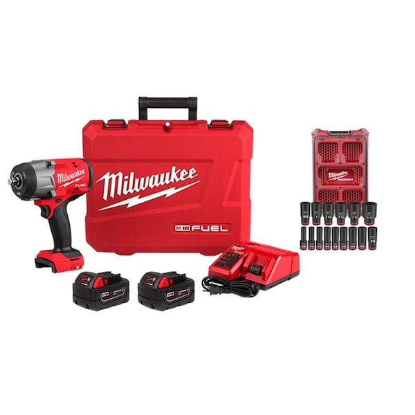 Milwaukee Tool M18 FUEL 1/2" HTIW + SAE Socket Set 2967-22, 49-66-6802 - main