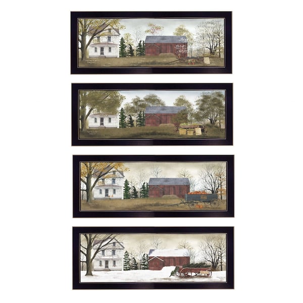 Homeroots Set Of Four Holiday Seasons on the Farm Black Framed Print Wall Art, 4PK 406217 - main