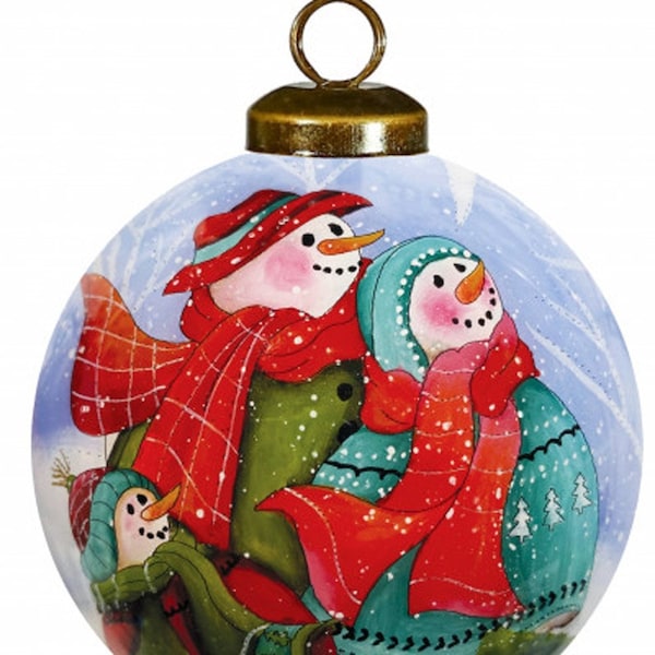 Homeroots Snowman Family Bless Our Family Wordings Hand Painted Mouth Blown Glass Ornament 477557 - main