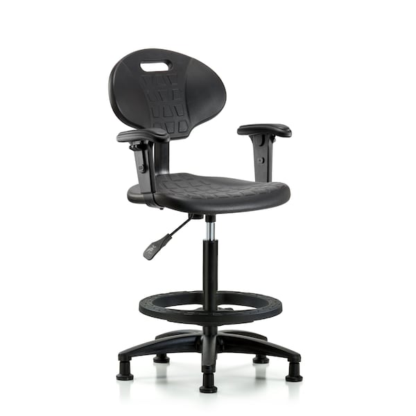 Blue Ridge Ergonomics Erie Hi Bench Chair, AA, BF, Glides, 2-Way Adjustable, 23" to 33" Height, Black; Blue BR-TPHBCH-RG-A1-BF-RG - main