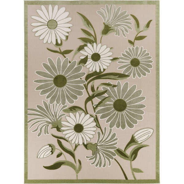 Homeroots 9' X 12' Ivory And Green Floral Indoor Outdoor Area Rug 548114 - main