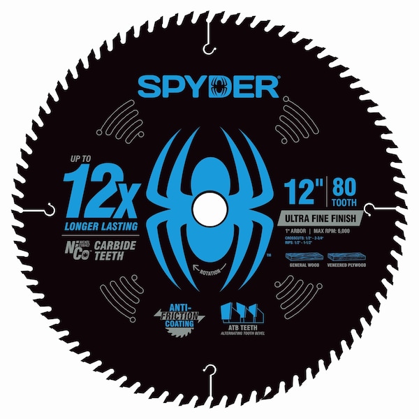 Spyder 12in 80T Fine Finish Blade - Clam Shell 13015 - main