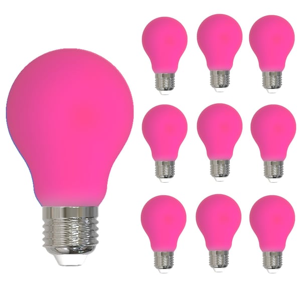 Bulbrite 25-Watt Equivalent Ceramic Pink Color A19 Weatherproof Outdoor E26 Medium Base LED Light Bulb, 10PK 862317 - main