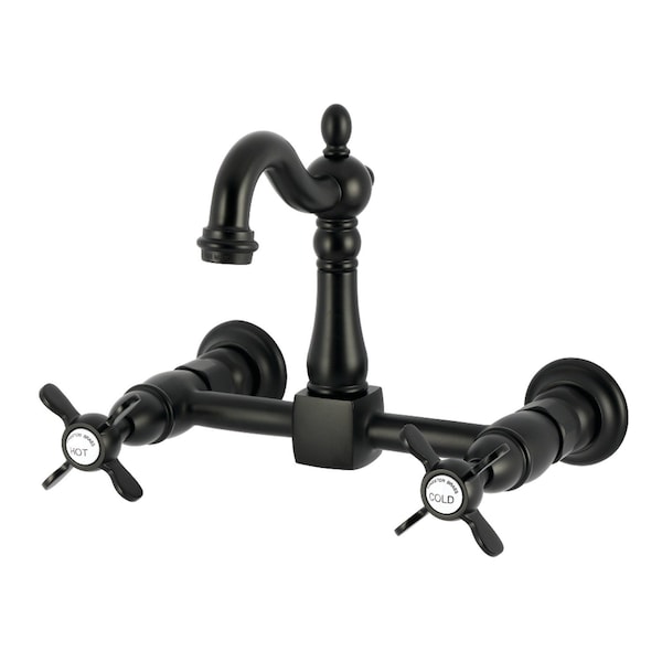 Kingston Brass Two-Handle Wall Mount Bridge Kitchen Faucet, Matte Black KS2440BEX - main