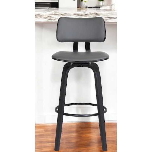 Homeroots 26" Gray And Black Faux Leather Swivel Low Back Counter Height Bar Chair 534433 - main
