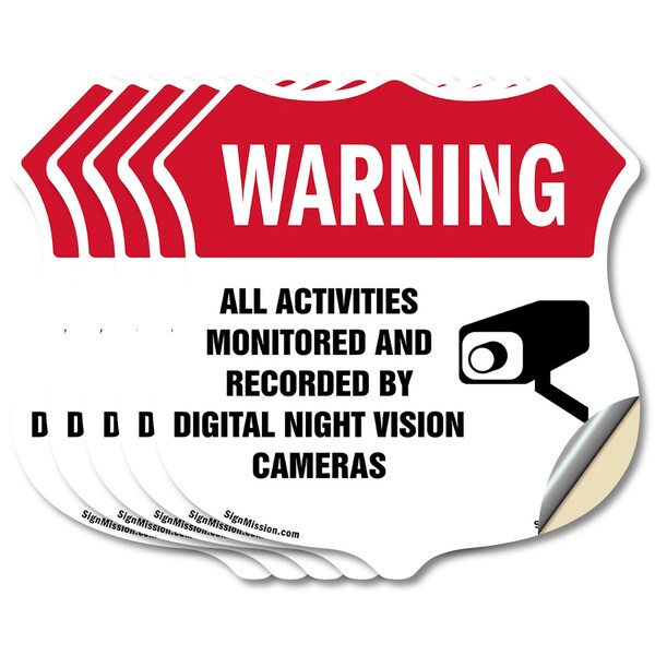 Signmission Video Surveillance Shield Label Set Warn, 6 inch X 6 inch, Vinyl Decal, 5PK SHI-D-5PACK-6-467 - main