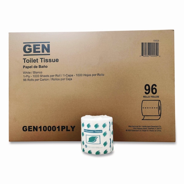 Gen Small Roll Bath Tissue, Septic Safe, 1-Ply, White, 1,000 Sheets/Roll, 96PK GEN10001PLY - main