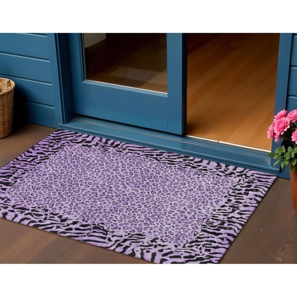 Homeroots 3' X 5' Purple Animal Print Washable Indoor Outdoor Area Rug 607662 - main