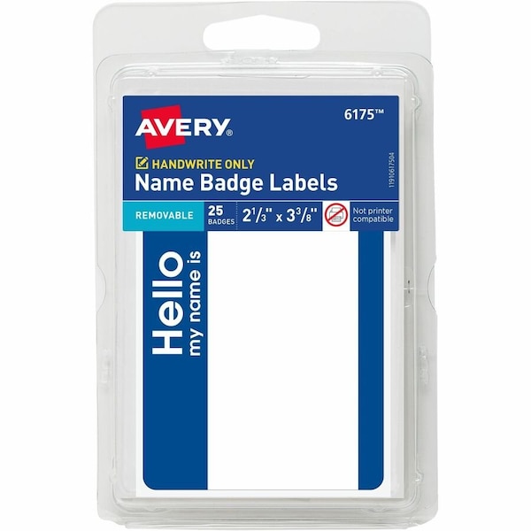 Avery Name Badge Stickers "Hello My Name, PK25 6175 - main