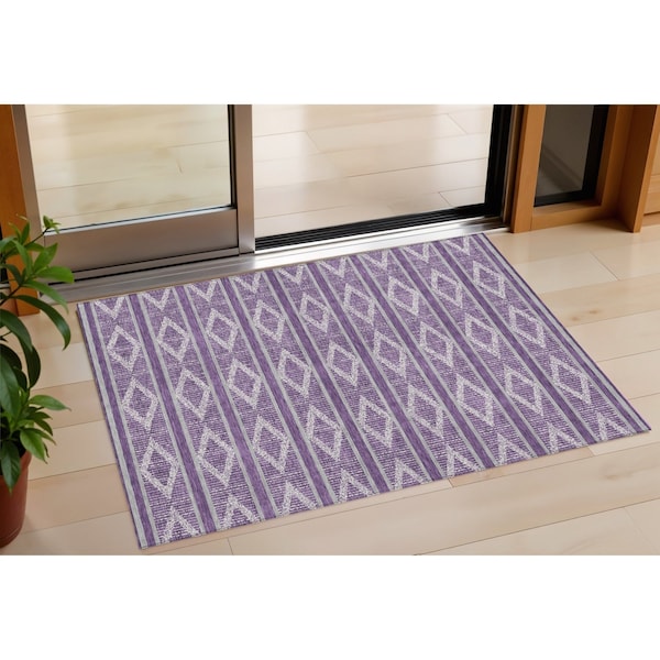 Homeroots 3' X 5' Purple Gray And Ivory Geometric Washable Indoor Outdoor Area Rug 599658 - main