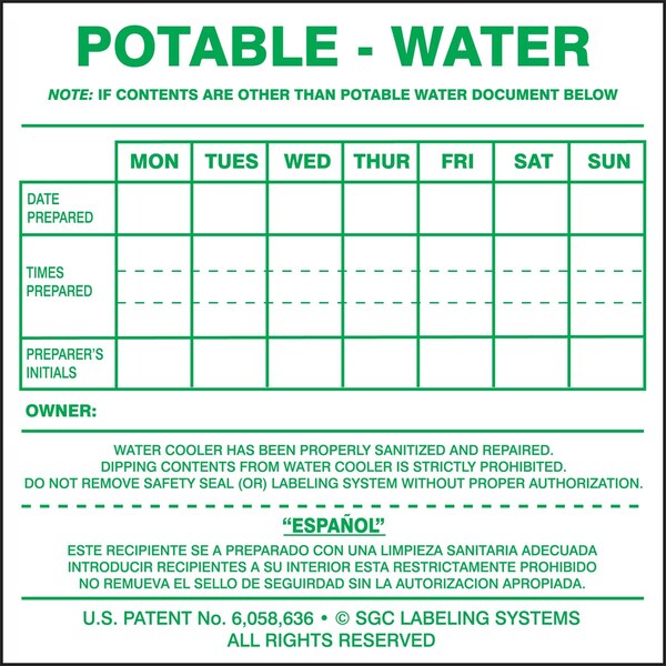 Accuform POTABLE WATER COOLER LABEL 6 X 7 KWC106 - main