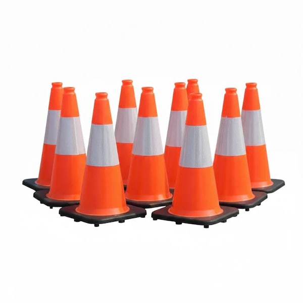 Traffic Kontrol 18in Traffic Safety Cone, 3 Lbs, Orange, 6in Hi Intensity Reflective Collars, 10PK TKTC-18-3-OR-1C-10 - main