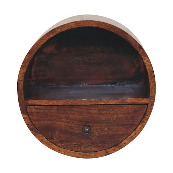 Homeroots 16" Brown Solid Wood Round One Drawer Floating Nightstand 651873 - main
