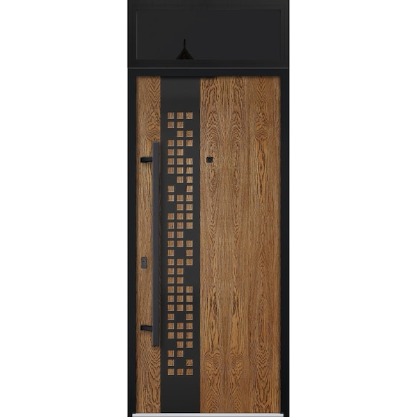 Vdomdoors Steel Door Deux 6678 Natural Oak Transom Window Sidelite Entry Door Painted W36xH80+16 Right hand I DEUX6678EXD-OAK-W36 x H80+16-RH-I - main
