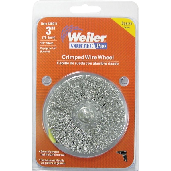 Weiler Vortec 3'' Crimped Coarse Drill-Mounted Wire Brush 36011 - main