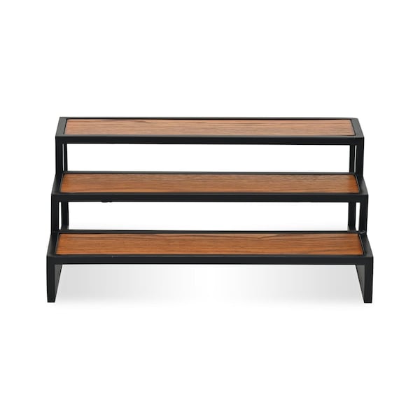 Homeroots 15in Black And Brown Metal And Solid Wood Hand Finished Three Tier Tray 611867 - main