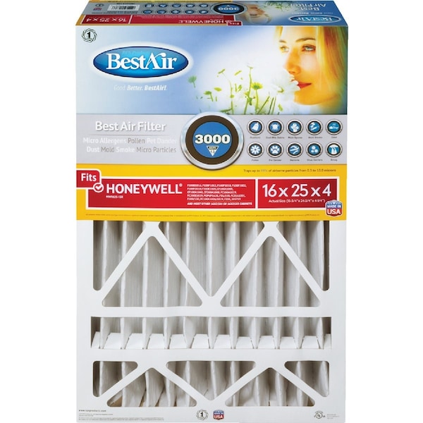 Bestair 16'' x 25'' x 4'' Honeywell MERV 13 Deep Pleat Furnace Filter HW1625-13R - main