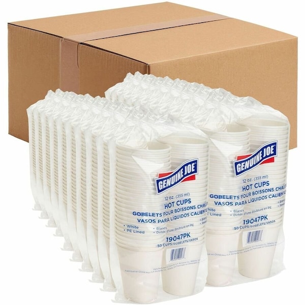 Genuine Joe 12 oz Polyurethane-lined Disposable Hot Cups - White, 1000PK GJO19047CT - main