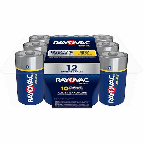Rayovac UltraPro D Alkaline Battery, 1.5V DC, PK12 ALD12PP - main