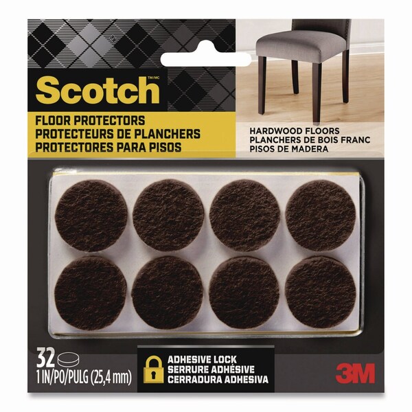Scotch Felt Pad Protectors, 1in Diameter, Brown, 32PK SP822-NA - main
