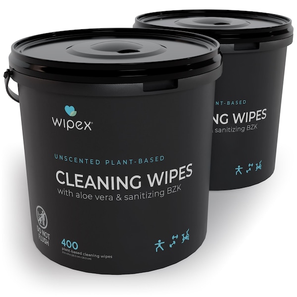 Wipex Plastic-Free Sanitizing Wipes 400ct Dispensing Bucket, 800 Gym & Fitness Antiseptic Hand Wipes, 2PK WX72001FBB1-2 - main