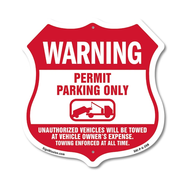Signmission No Parking Without Permit Shield Sign Wa, 6 Inch X 6 Inch, Plastic Sign SHI-P-6-398 - main
