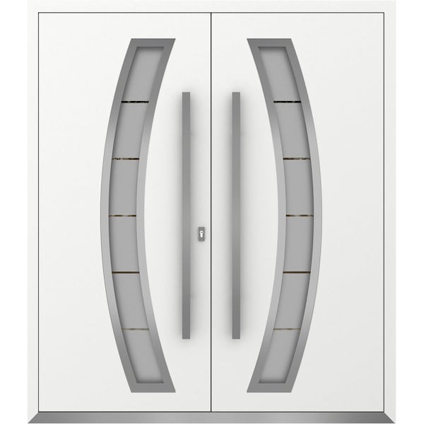 Vdomdoors Metal Double Doors Deux 6500 White Enamel Frosted Glass Entry Modern Painted (W72xH96) Left hand In DEUX6500DEXD-BEM-W72xH96-LH-I - main