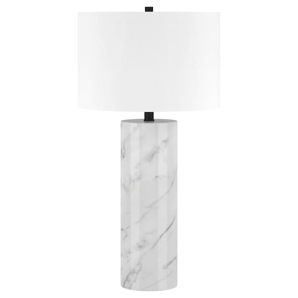 Homeroots 30" White Marble Cylinder Table Lamp With White Drum Shade 546108 - main