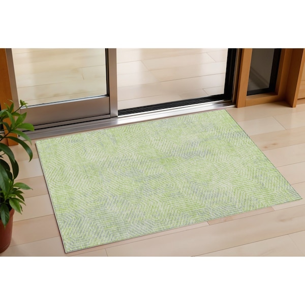 Homeroots 3' X 5' Lime Green Gray And Ivory Geometric Washable Indoor Outdoor Area Rug 594563 - main