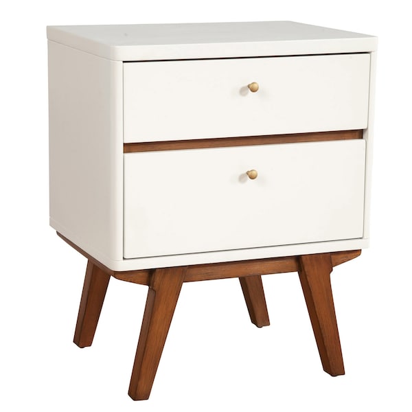 Homeroots 26" White Two Drawer Wood Nightstand 399255 - main