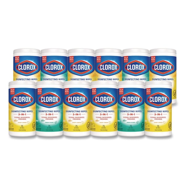 Clorox Disinfecting Wipes, Bleach Free, 1-Ply, 7 x 8, Fresh Scent/Citrus Blend, White, 75 Wipes, 12PK CLO 30208 - main