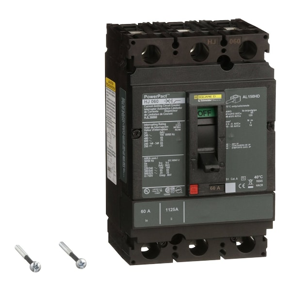Square D Molded Case Circuit Breaker, POWERPACT H Series, 60A, 3 Pole, 600V AC, 100kA at 240VAC HJL36060 - main