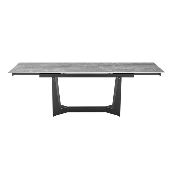 Homeroots 94" Gray and Black Ceramic and Steel Self-Storing Leaf Trestle Base Extendable Dining Table 544709 - main