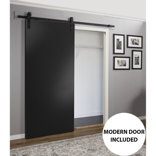 Sartodoors Sturdy Barn Door with Hardware, Planum 0010 Black Matte, 6.6FT Rail Hangers Heavy Set, Modern Solid PLANUM0010BD-B-BLK-2496 - main