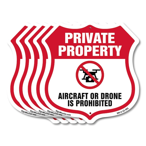Signmission No Drone Shield Sign Aircraft Or Drone I, 12 inch X 12 inch, Aluminum Metal Sign, 5PK SHI-A-5Pack-12-391 - main
