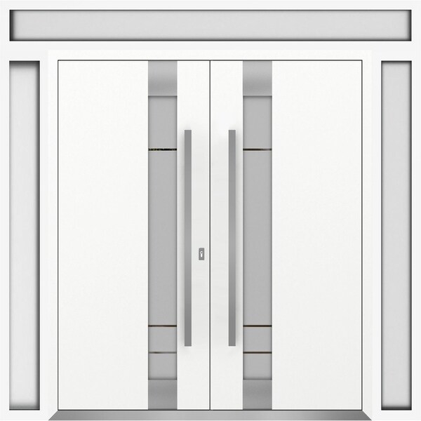 Vdomdoors Metal Double Doors Deux 1713 White Enamel Frosted Glass 2 Sidelights and Top Transom Entry Modern P DEUX1713DEXD-BEM-W14+72+14xH96+16-RH-I - main