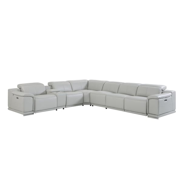 Homeroots Light Gray Italian Leather Power Reclining U Shaped Seven Piece Corner Sectional With Console 476592 - main