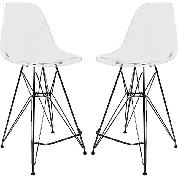 Leisuremod Cresco Acrylic Barstool - Modern ABS Plastic Counter Stool with Steel Legs & Footrest, 2PK CRBL-30CL2 - main