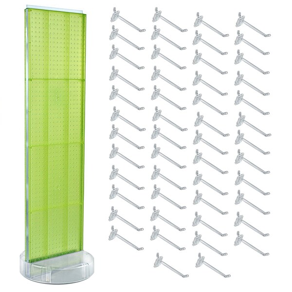 Azar Displays Green Two-Sided Pegboard Floor Display On Revolving Studio Base with 50 6in Clear Hooks 700780-GRE-6C50 - main